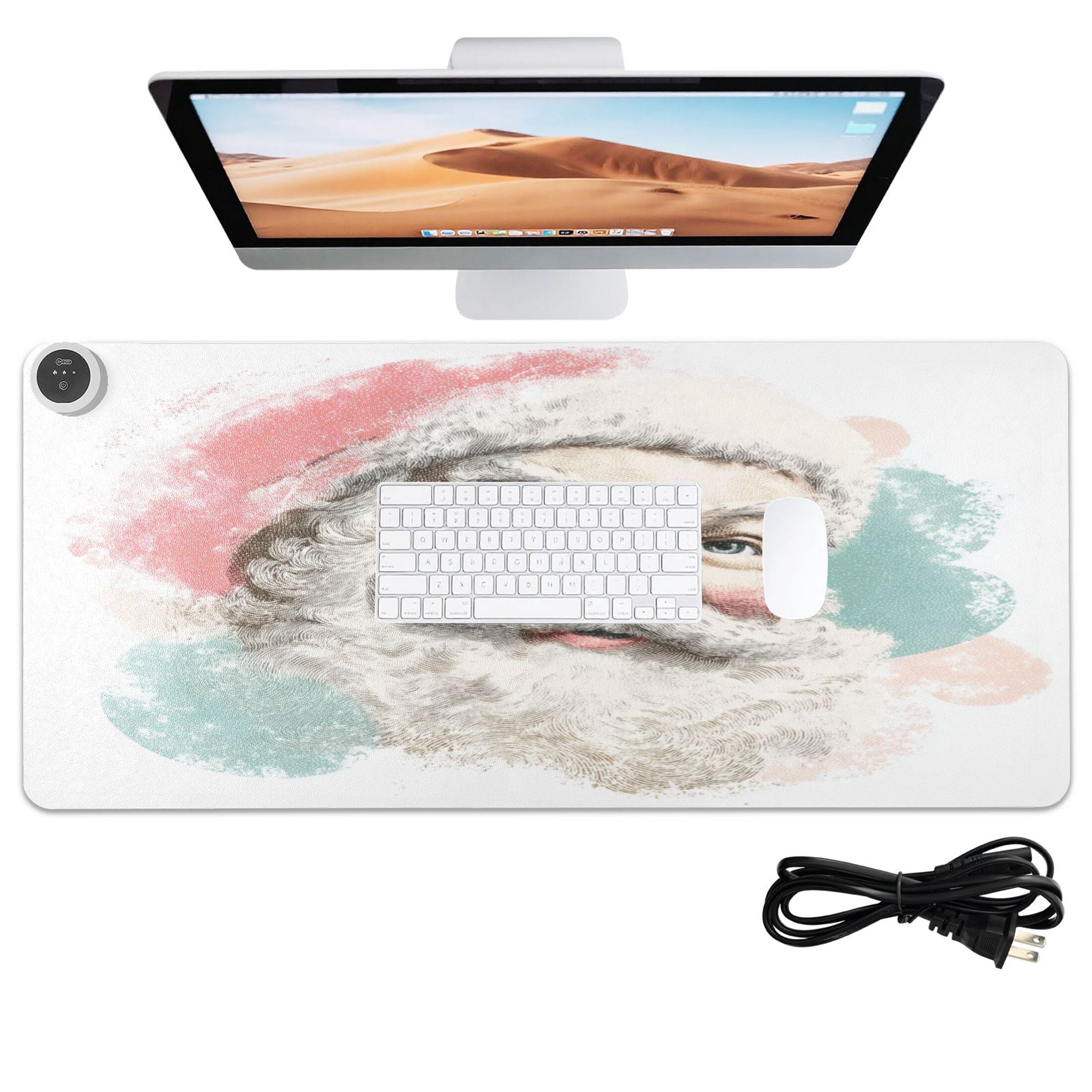 Large Heated Desk Mat Mouse Pad 31.5"x13"PU Leather Graphene Heating Desk Warmer with 3 Temperature Settings 110V US Plug Non-Slip Warm Pad for Home, Office, and Gaming Smiling Santa Claus Pattern