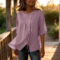 thumbnail image 5 of TGSLY Women's Side Tie Tops Lightweight Soft Side Button Solid Color T-Shirt Dressy Casual Crew Neck 3/4 Dolman Sleeve Blouses S, 5 of 8