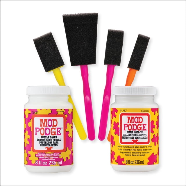 Kit para Proteger Rompecabezas Mod Podge 236 ml con 4 Brochas de Espuma