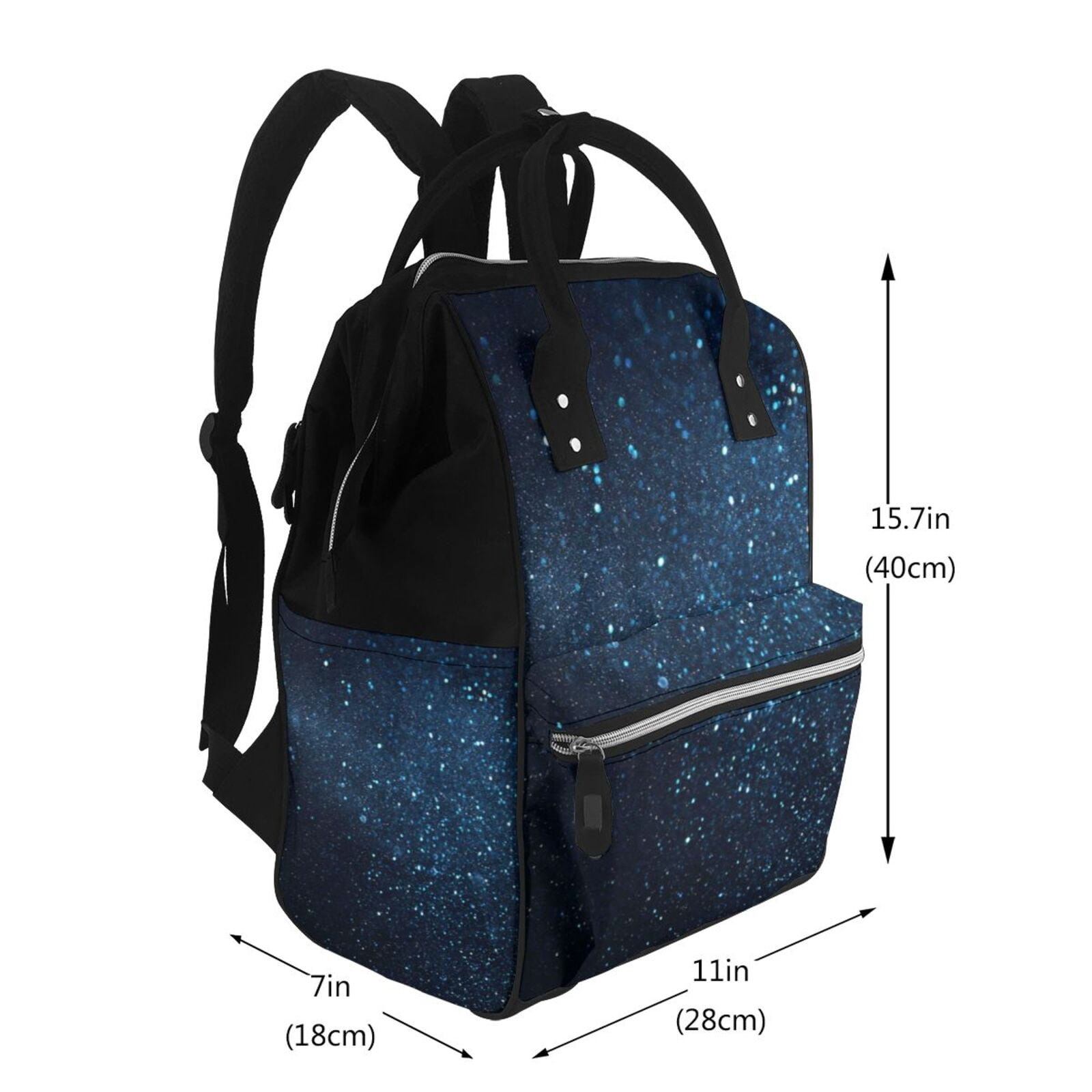 Ratiio Blue Glitter Retro Mummy Backpack - Waterproof Twill Canvas, Large Capacity Diaper Bag with Multiple Pockets and Adjustable Straps