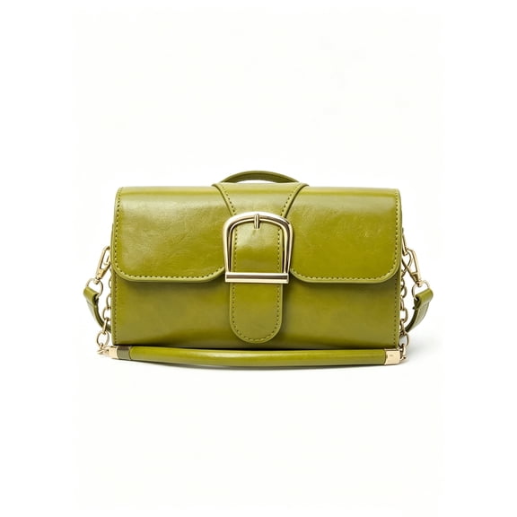 Women's Olive Green Crossbody Bag with Buckle Flap, PU Leather Shoulder Purse, Vintage Top Handle Satchel Handbag