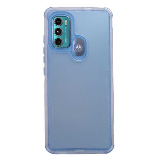 funda uso rudo cely vesmir 360 humo para motorola g60 azul con 2 micas de pantalla Funda humo azul para Motorola G60, vista trasera centrada con parachoques de TPU flexible y parte posterior de acrílico duro resistente a los arañazos; recorte para cámara triple y logo Motorola visible, ajuste delgado que facilita deslizar en bolsillo; también usada a menudo para proteger el teléfono durante viajes cortos.