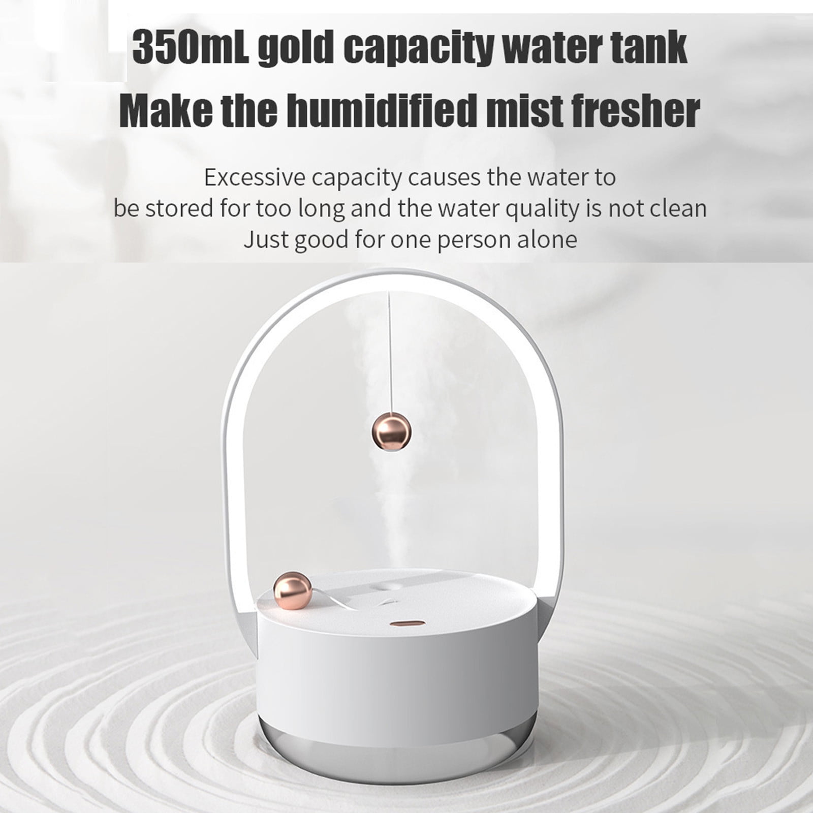 ​Portable Magnetic Ball Humidifier - 350ml USB Rechargeable Cool Mist Humidifier with Night Light - Auto Shut-Off, 8-Hour Runtime, Quiet Operation for Bedroom & Office (7.9")​​ White