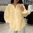 thumbnail image 3 of Amkhujs Linen Shirts for Women Long Sleeve V Neck Summer Tops Casual Work Fall Fashion, 3 of 6