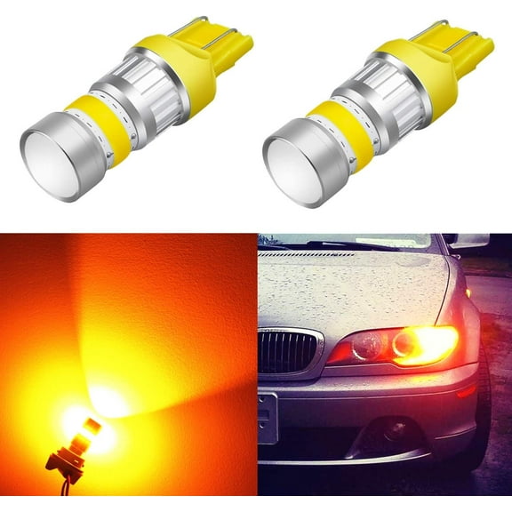Alla Lighting 2800lm Xtreme Super Bright T20 7440 7443 LED Bulbs High Power COB 72-SMD LED 7443 Bulbs 7441 7444 W21W WY21W LED Turn Signal Lights Blinker Light, Amber Yellow (Set of 2)