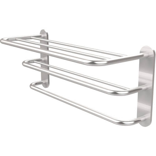 Three Tier Hotel Style Towel Shelf with Drying Rack in Satin Chrome