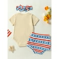 thumbnail image 5 of Aojekbee Independence Day Baby Girls Outfit Letter Print Short Sleeve Jumpsuit and Elastic Star Stripe Shorts Headband Set, 5 of 10