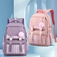 thumbnail image 3 of Plaid Patchwork Backpack With Pendant, Nylon Laptop Daypack For Travel Commute, Lightweight Casual School Bag With Multi Pockets, Black 30x42x23cm (Multicolor, 42*30*23CM), 3 of 8