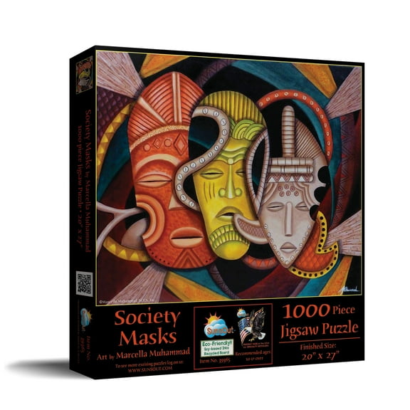 SUNSOUT INC - Society Masks - 1000 pc Jigsaw Puzzle by Artist: Marcella Muhammad - Finished Size 20" x 27" - MPN# 39365