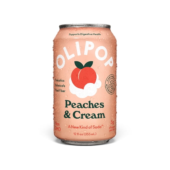 OLIPOP Prebiotic Soda, Peaches & Cream, 12 fl oz, Refrigerated