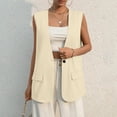 thumbnail image 5 of Ladies Summer Casual Sleeveless V-Neck Single Breasted Solid Blazer Vest Khaki L, 5 of 7