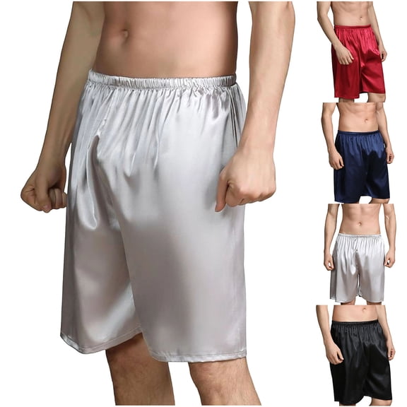 Asxite Mens Pajama Pants Solid Plus Size Ice Satin Thin 5/8 Length Home Shorts