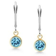 thumbnail image 2 of Gem Stone King 925 Silver and 10K Yellow Gold Swiss Blue Topaz Dangle Earrings for Women | 2.00 Cttw | Gemstone November Birthstone | Round 6MM, 2 of 4