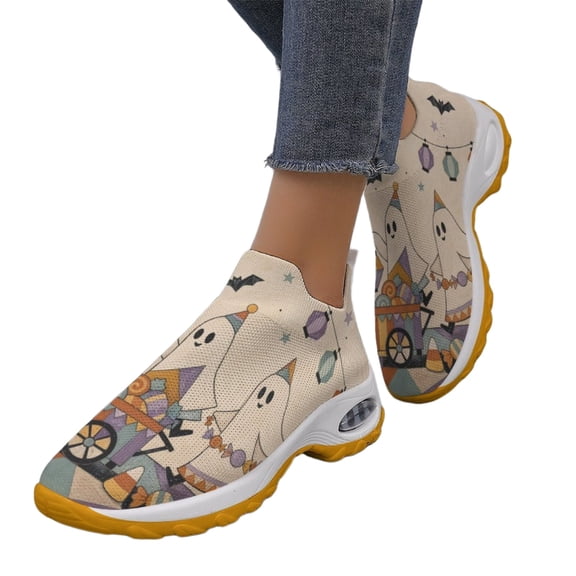 Air Cushion Walking Shoes, Running Shoes for Women Men Athletic Walking Sneakers,Fall Leaf Shoes,Halloween Shoes for Hiking Walking Sports Travel Jogging Shoes, Beige US-5.5/EU-35
