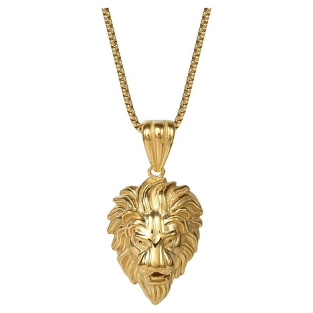 Brilliance Fine Jewelry Men's Stainless Steel Yellow Gold-Plated Lion Pendant Necklace, 22" Chain