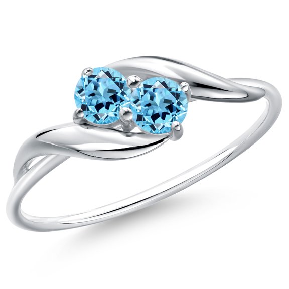 Gem Stone King 10K White Gold Round Swiss Blue Topaz Ring for Women (0.40 Cttw, Round 3.5MM, Gemstone November Birthstone, Size 5)