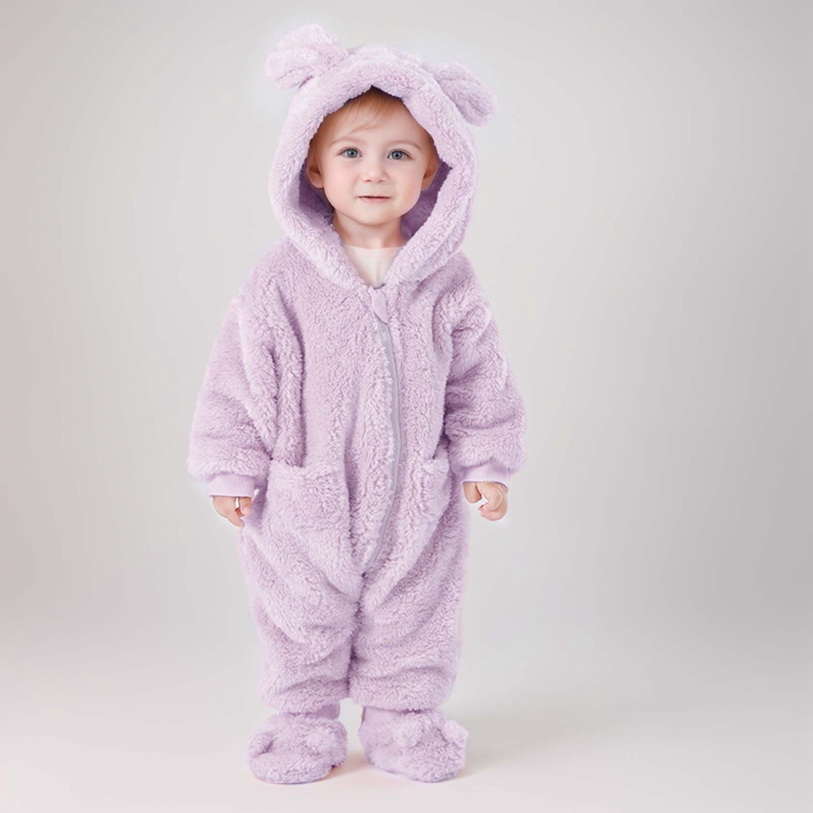 ibiyuan Fall Baby Clothes,Baby Girls Long Sleeve Hooded Jumpsuit Romper Outfits Winter Warm Clothes,Purple,12-18 Months