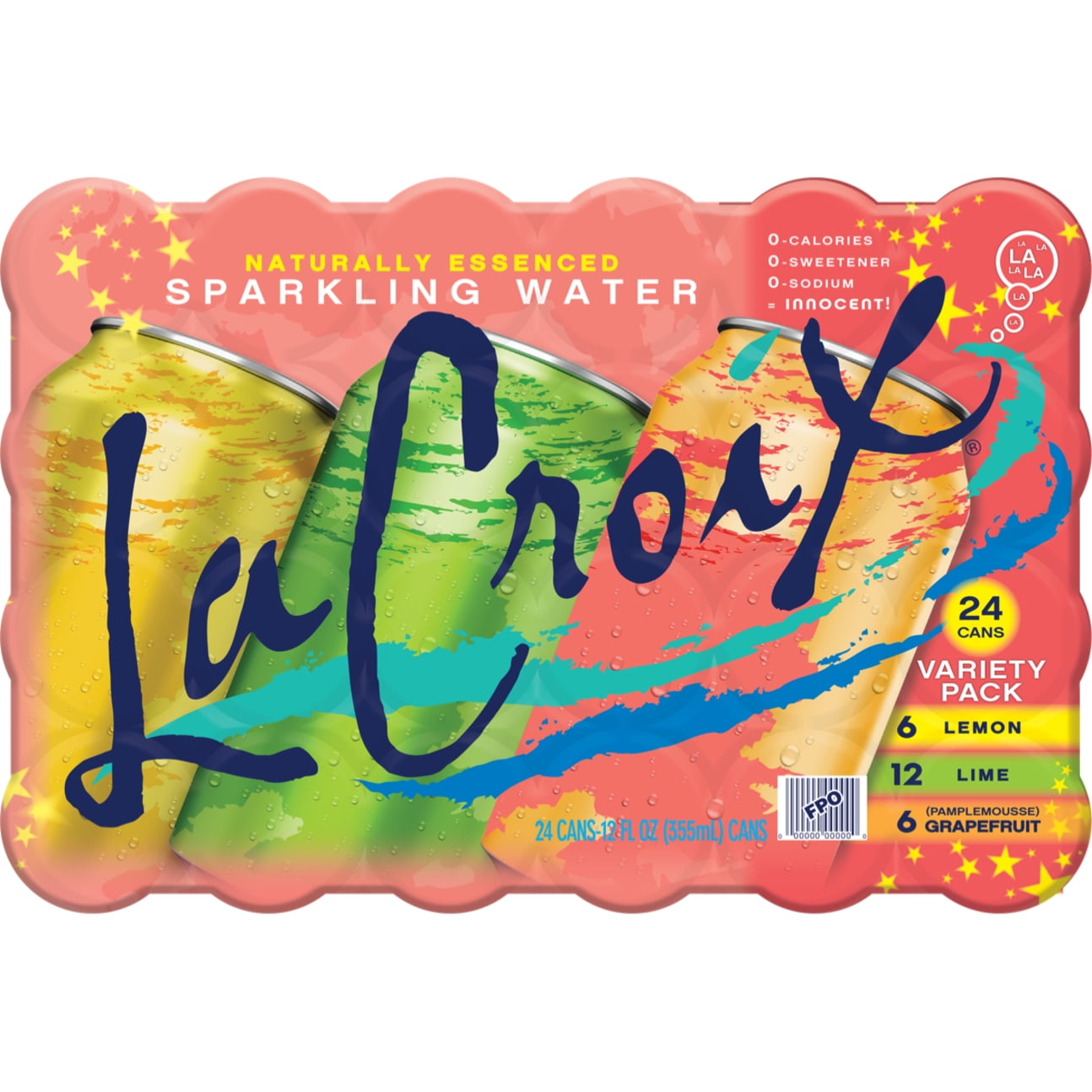 LaCroix Sparkling Water Variety Pack, Lime, Lemon, Grapefruit, 24 Ct