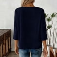 thumbnail image 5 of Ounisa Womens 3/4 Sleeve T Shirts Crew Neck Button Detail Solid Color Casual Trendy Loose Fit Spring Summer Daily Fashion Tops M-3XL, 5 of 5