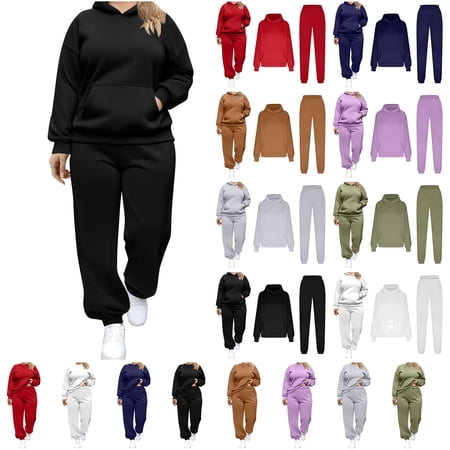 QATAINLAV Oversized Hoodies Tracksuits for Women Fall Casual Loose Hooded Sweatshirts and Elastic Boittom Sweatpants 2 Piece Outfits with Pockets White L Gifts for Girls