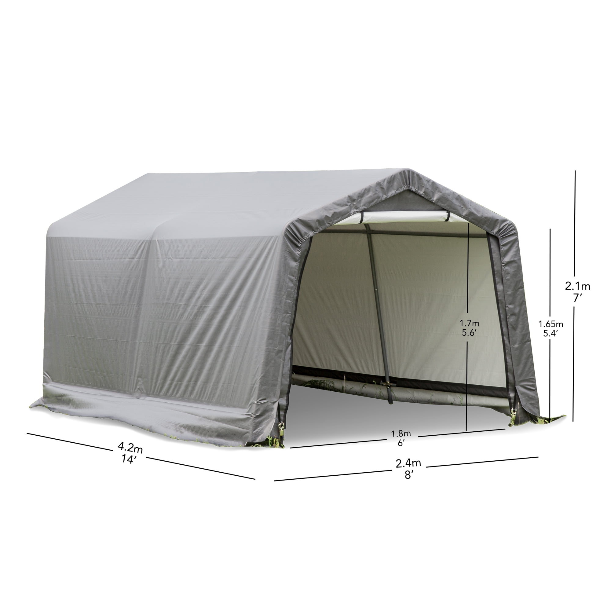 Weatherfast Portable Garden Storage Shed, 8'x14'x7'H, Steel Frame Peak Roof Waterproof Cover with 4pc Heavy Duty Anchor