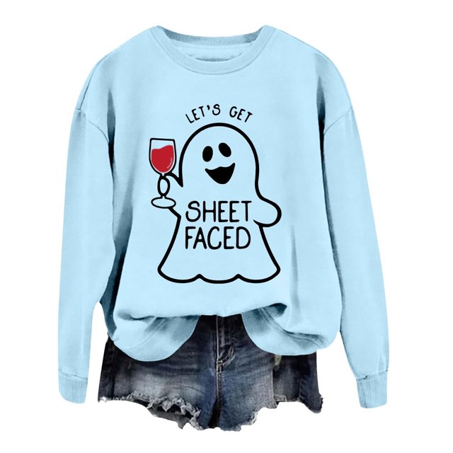 De Sudadera con capucha de fantasma de Halloween para mujer, Let's Get Sheet Faced, divertida sudadera con gráfico de vino, rosa