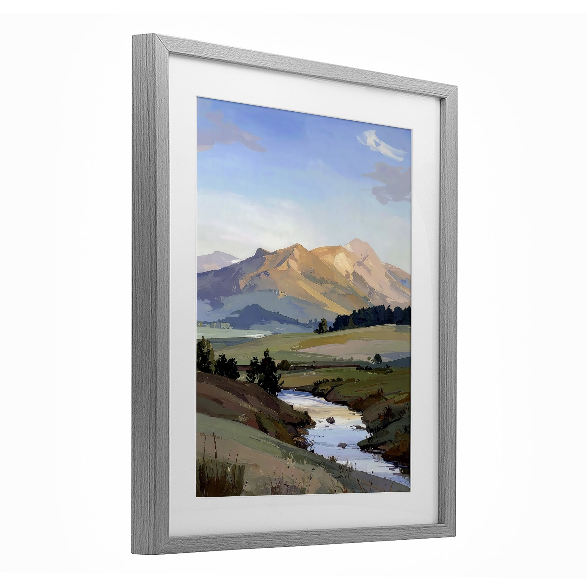 Stupell Industries Across The Valley River Gray Framed Print Under Glass, design by Alonza Saunders