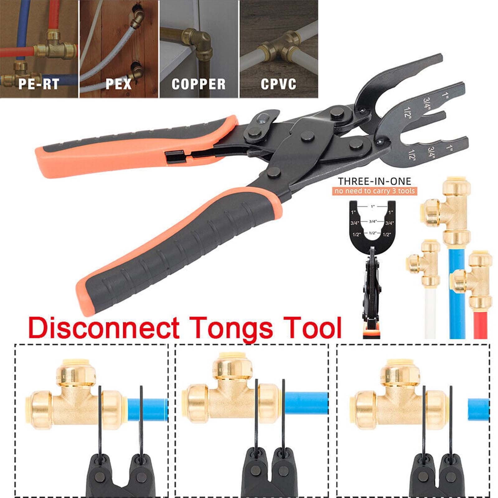 Disconnect Tong Multi-Sized Removal Tool, 1/2in 3/4in 1in Pliers for Plumbing Pipe Fittings Car SUV Truck Maintenance and Household Repairs Use