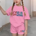 thumbnail image 4 of ATOGUTA Girl 2 Piece Outfit Set Kids 4th of July Short Sleeve T-Shirts Elastic Waist Shorts Casual Summer Clothing Sets Size 3T-15, Pink, 4 of 6