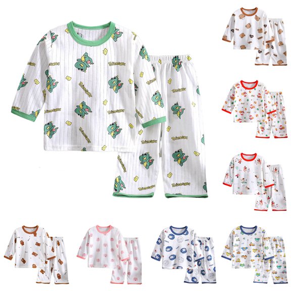 Ulanda Pajama Sets 2-Piece Long Sleeve Top with Pants Cotton Soft Sleepwear Pjs Set Age 18M-8 Years (Brown, 18-24 Months)
