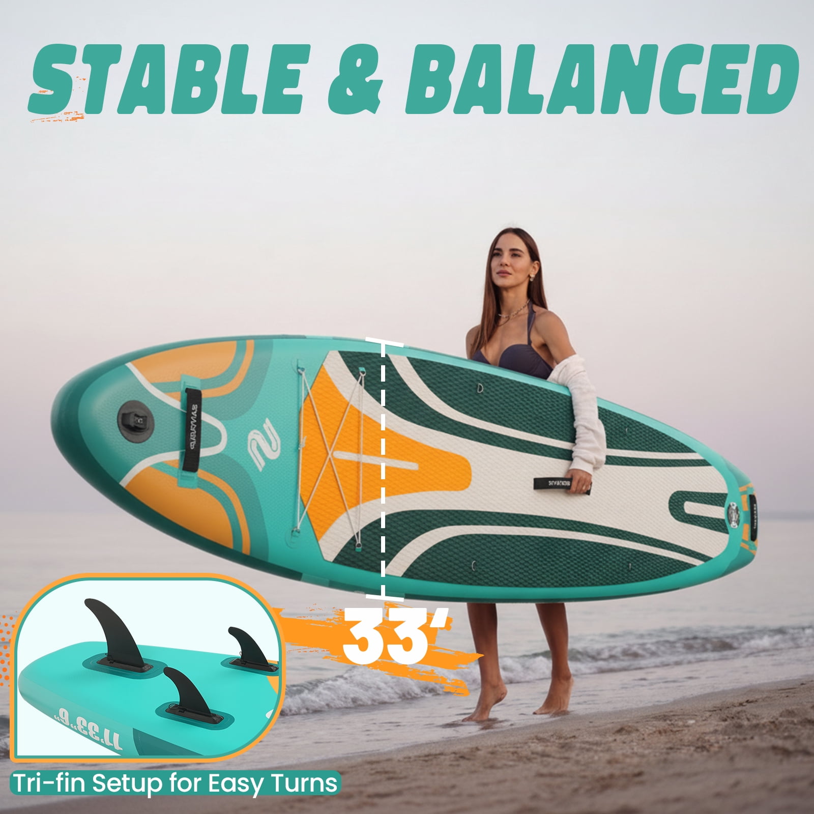 Santasup Inflatable Stand Up Paddle Board with SUP Accessories, Big Wide Anti-Slip EVA Deck, Waterproof Bag, Colorful Green 11' Sup Boards for Adults & Youth of All Skill Levels