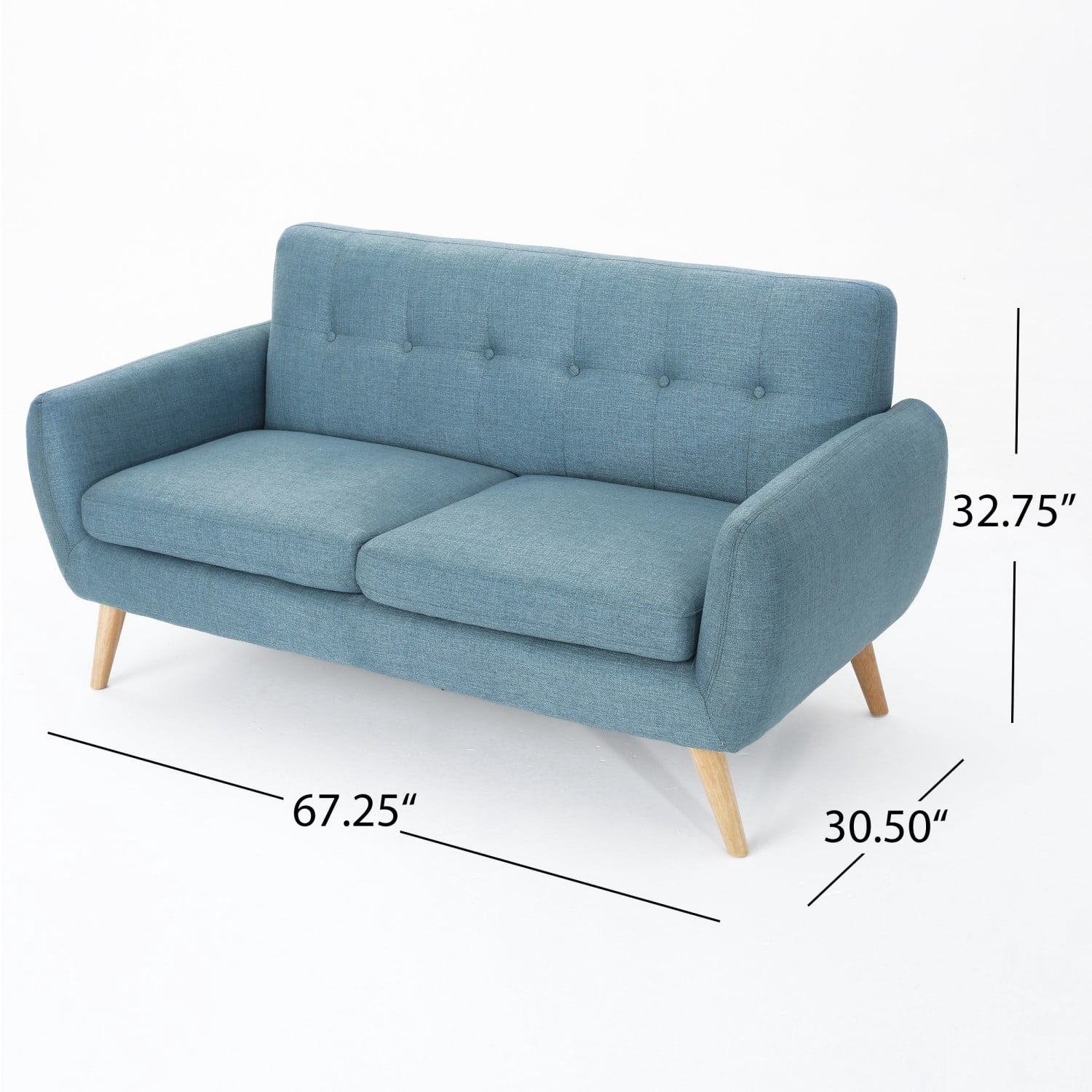 67.25" Mid Century Modern Button Tufted Loveseat Sofa Upholstered 2 Seater Couch with Wood Legs for Living Room Bedroom Foyer, Blue