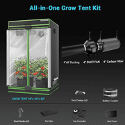 ALPHAGROW 4 x 4 ft Grow Tent Kit with Twin Doors, 4 in Inline Fan, Carbon Filter and Black Ducting