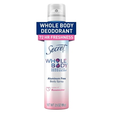 Secret Whole Body Deodorant Spray for Women, Rosewater Scent, Aluminum Free Deodorant Stick, 72 HR Odor Protection, 3.5oz