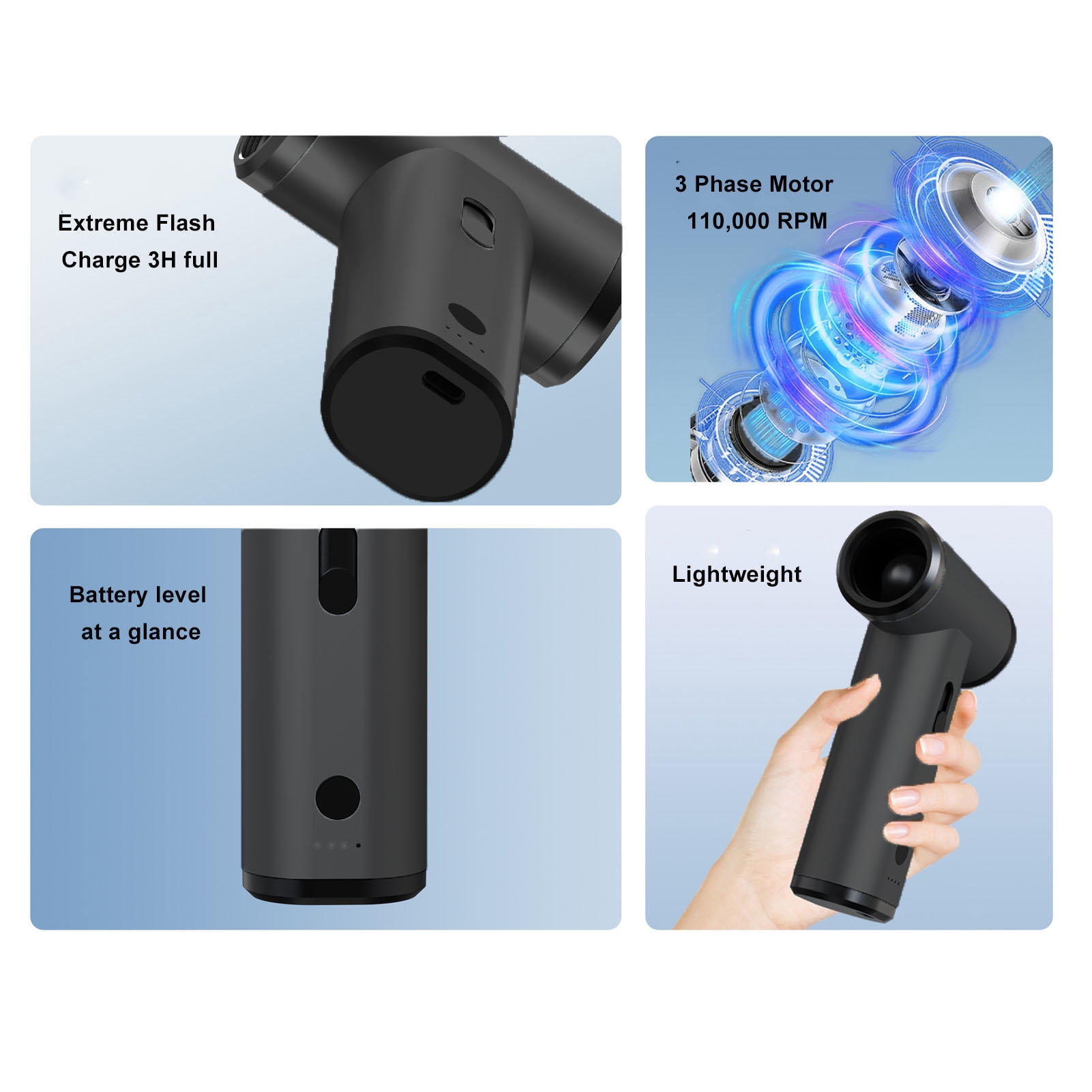 BIMZUC Rechargeable Cordless Air Blower Portable USB 110000RPM Brushless Mini Electric Air Duster for Car Computer PC Keyboard Cleaning Dust Removal Tool 6.69 inches / 17 cm
