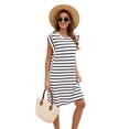 thumbnail image 3 of Womens Striped Summer Dresses 2025 Crewneck Cap Sleeve Color Block Casual A Line Tshirt Dress White One size, 3 of 9