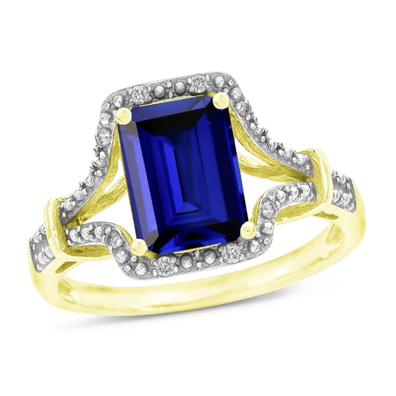 Star K� Octagon Emerald Cut 8x6 Created Sapphire Vintage Look Split Shank Ring