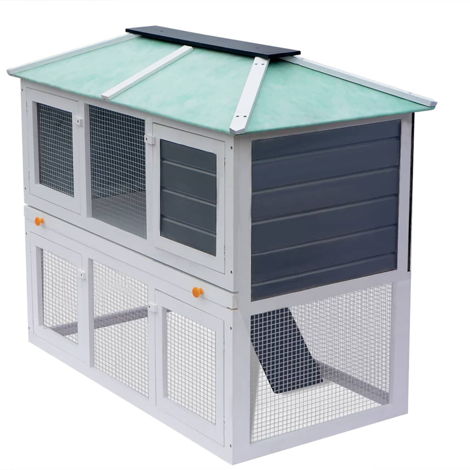 Pefilos 51" Outdoor Rabbit Hutch, Wooden Bunny House Double Floor Small Animal Pet Cage, Gray Pefilos 51" Outdoor Rabbit Hutch, Wooden Bunny House Double Floor Small Animal Pet Cage, Gray