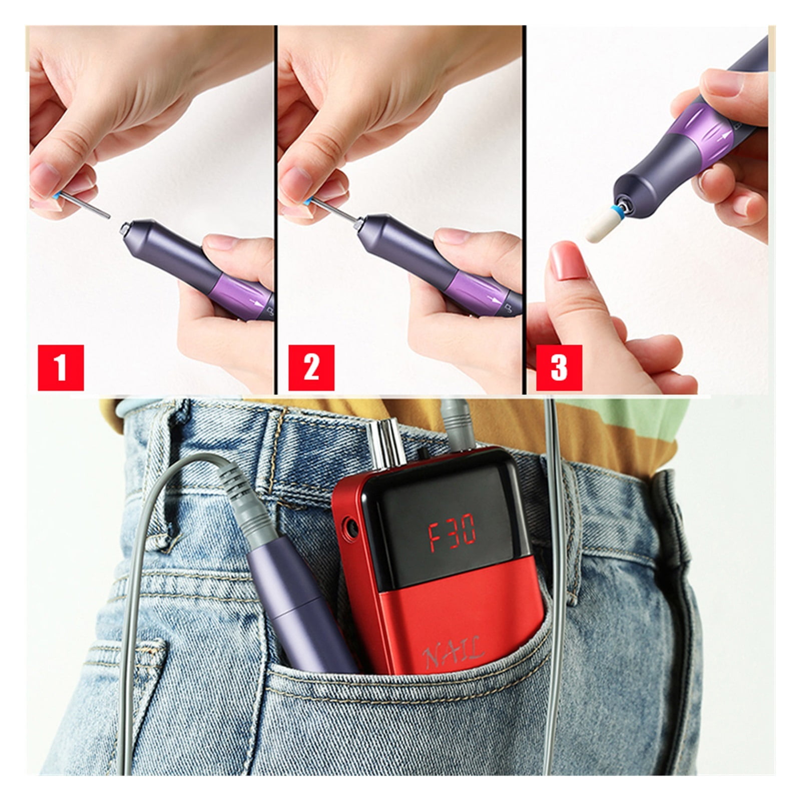 Portable Rechargeable Nail Drill Machine, Electric Nail File For Manicure, Electric Manicure Drill Nail Polisher With LCD Display ,Low Noise