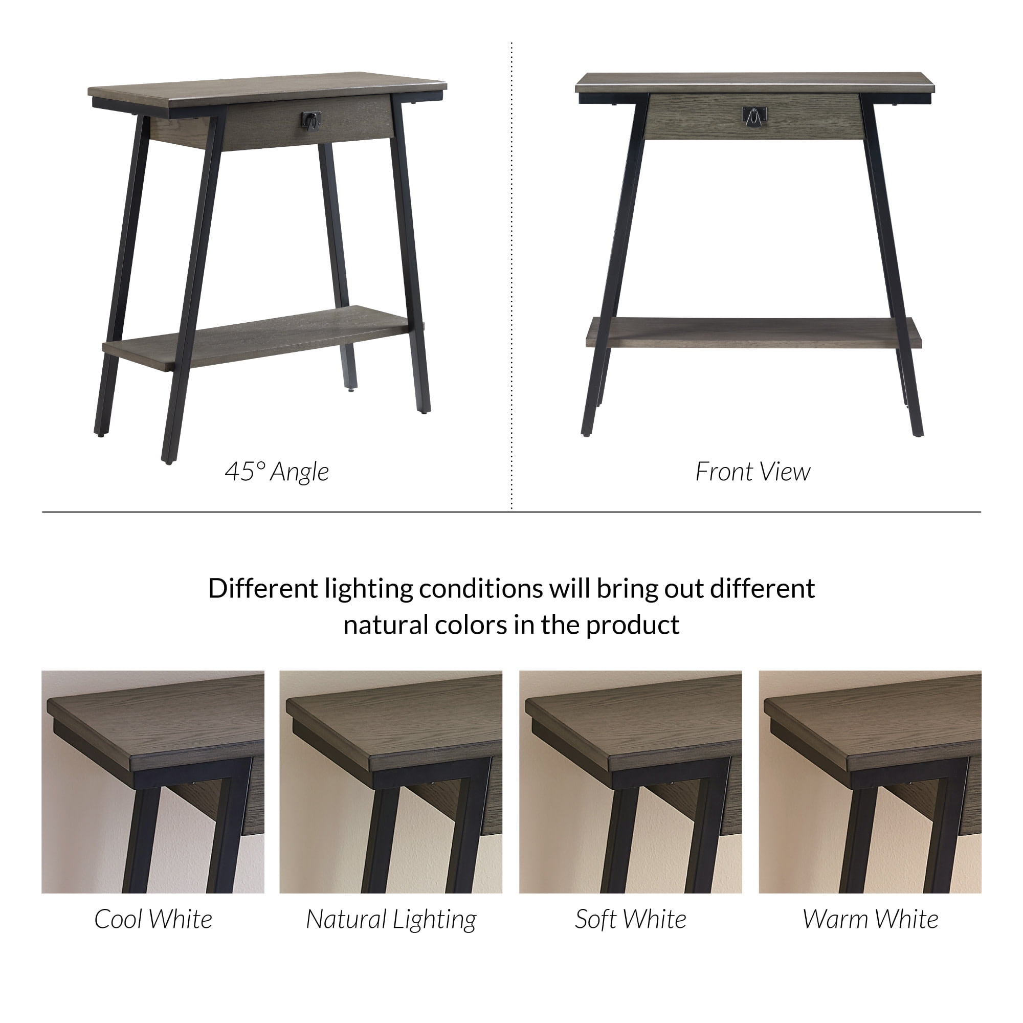 Leick Home Empiria Wood and Metal Console Table with Drawer, Gray/Matte Black