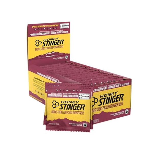 Masticable energético de maracuyá y granada orgánica Honey Stinger | Sin gluten y sin cafeína | para ejercicio, carrera y rendimiento | Nutrición deportiva para el hogar y el gimnasio, antes y a mitad