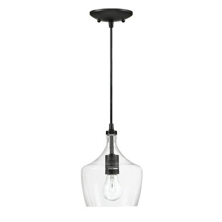 1-Light Black Kitchen Island Pendant with Clear Glass