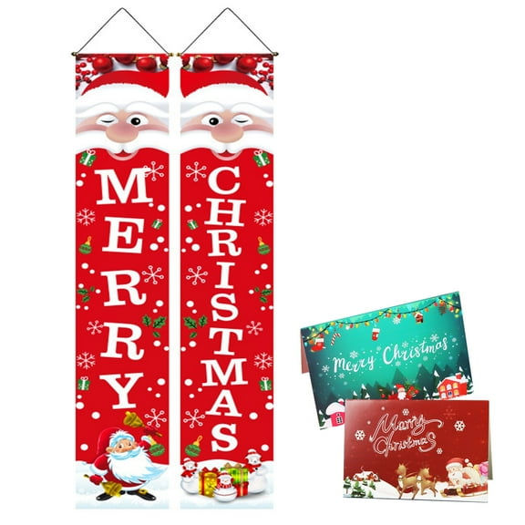 Merry Christmas Banner, Christmas Front Porch Door Decorations, Outdoor Xmas Decor Red Merry Christmas Sign for Home Wall Indoor Outdoor
