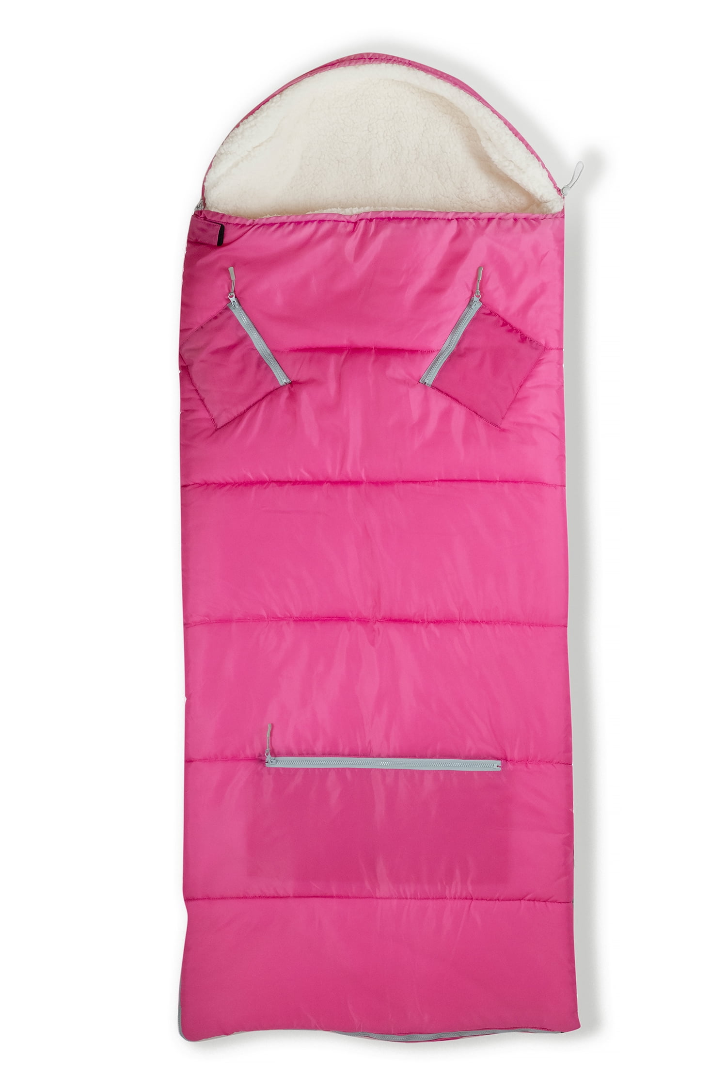 Mimish Sleep-N-Pack, 37F Kid's Sleeping Bag & Backpack, Cozy Liner, Hibiscus Pink/Coconut White