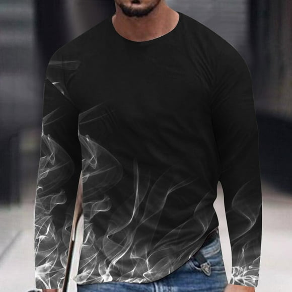Meichang T-shirt à Manches Longues Men Grand, Hommes Graphic Tees Vintage 3D Flammes Imprimer T-Shirts Drôle Col Ras du Cou Confortables Chemises à Manches Longues pour Men