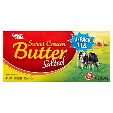 Great Value Sweet Cream Salted Butter, 16 oz, 2 pack