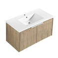 thumbnail image 4 of Wall Mounted 36 Inch Bathroom Sink Unit, 2 Soft Close Doors, Imitative Oak, Ample Locker Space Contemporary Vanity, Mount, Basket, 4 of 6