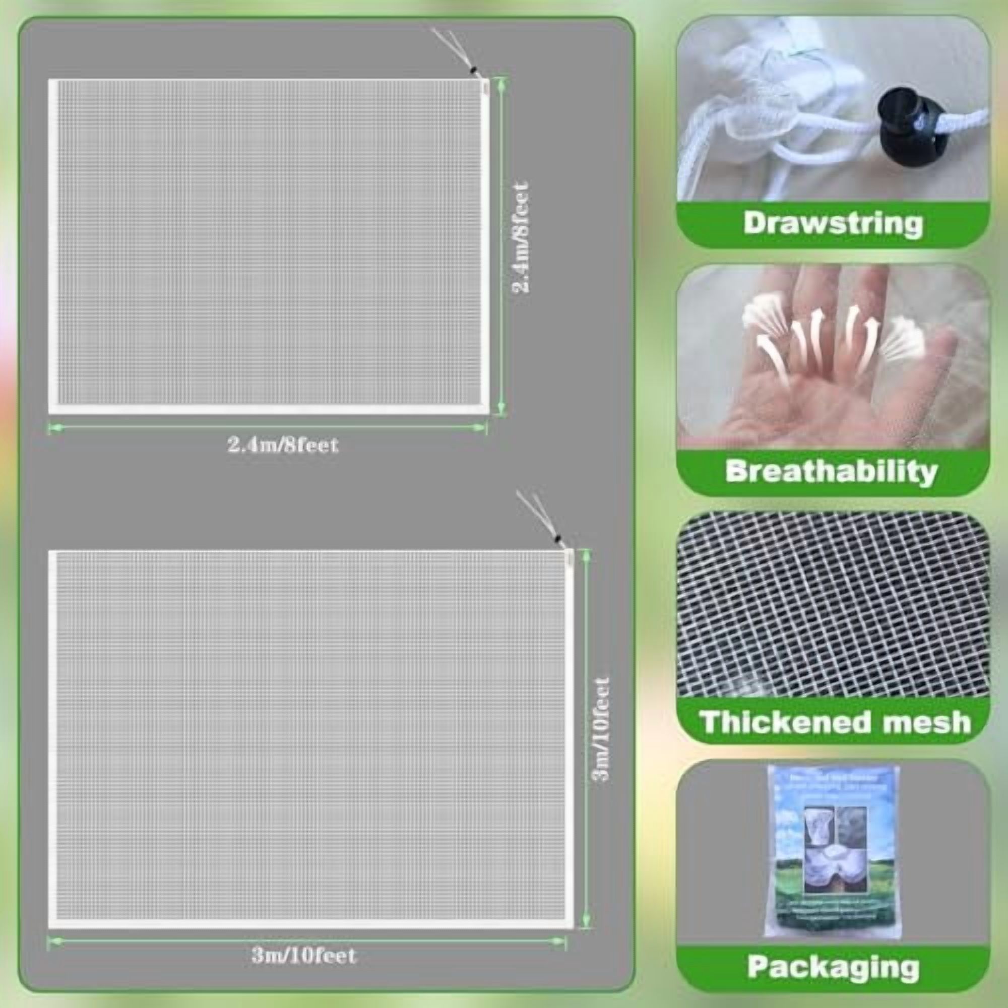 Large Fruit Tree Netting,2 Pack 10x10Ft Garden Netting Pest Barrier Mesh Covers Bags with Zipper and Drawstring Insect Bird Cover Netting Plant Protection Covers for Vegetables Bushes