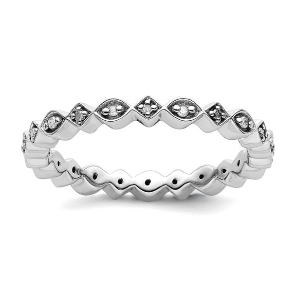 925 Sterling Silver Polished Prong set Patterned Stackable Diamond Ring Size 8 Stackable Ring for Women