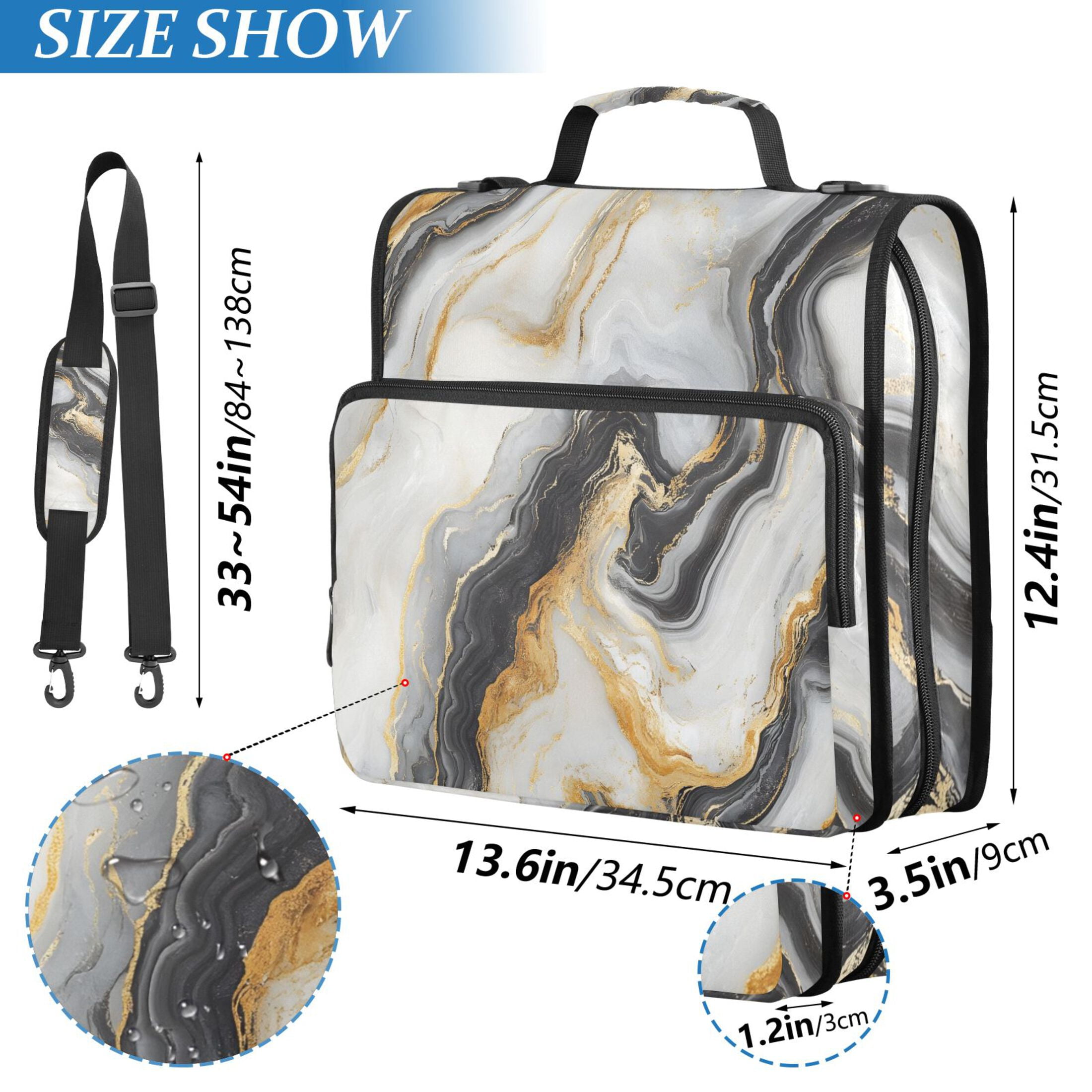 ALAZA Zipper Binder Golden Marble White 3 Ring Trapper Keeper File Folder Organizer Bag